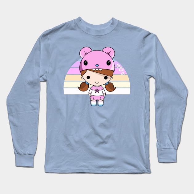 Kawaii Girl in Pink and Rainbow Long Sleeve T-Shirt by RoeArtwork